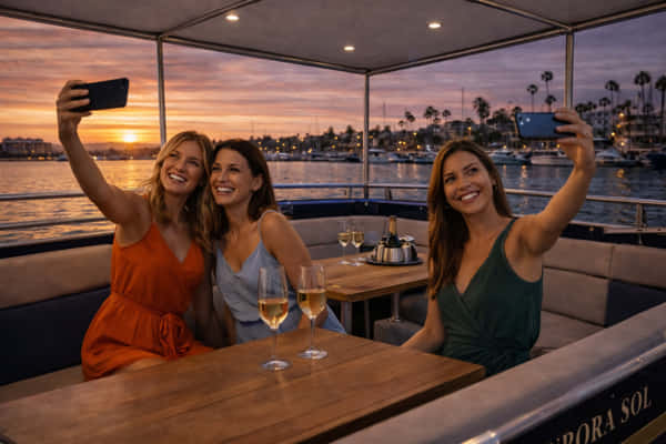 Golden hour sunset harbor cruise in Marina del Rey