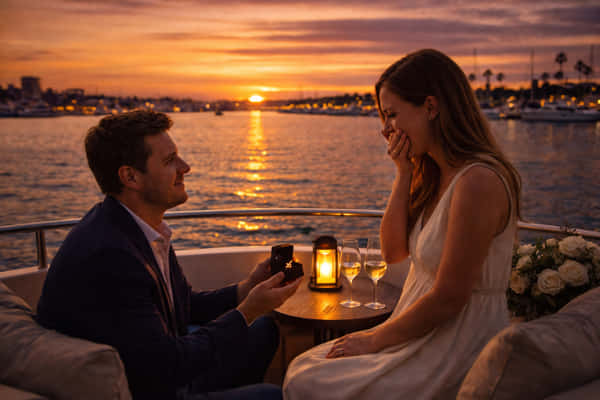Marriage proposal aboard Aurora Sol in Marina del Rey